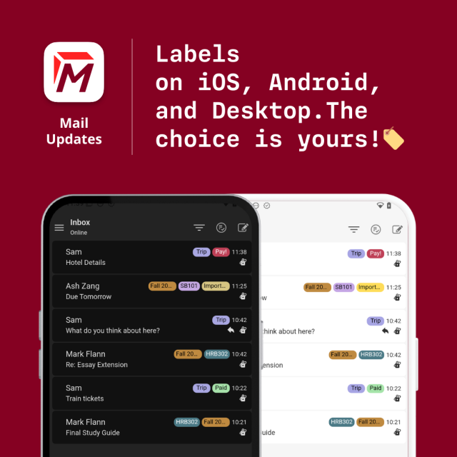 Screenshot of Tuta Mail inbox with labels