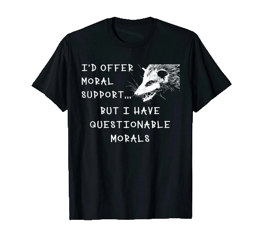 Image of a black shirt with the following written on it along side an image of an opossum:
I'd offer moral support... but I have questionable morals