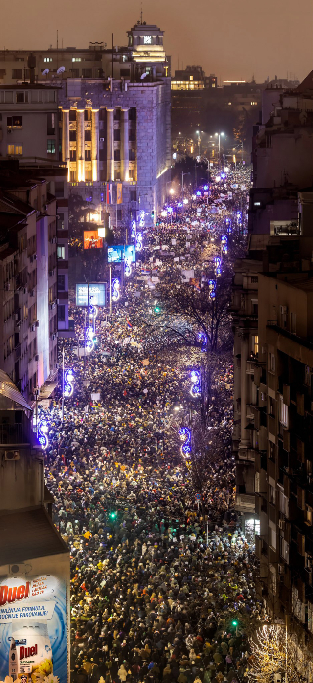 About 55000 students and citizens of Belgrade and Serbia gathered in front of the state tv station to protest against corruption, government, terror against young people and media darkness