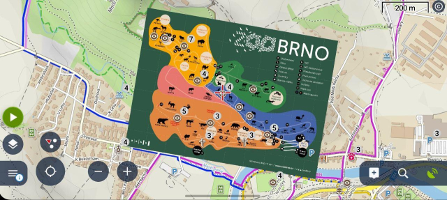 A custom map of Brno zoo as an overlay in Locus Map.