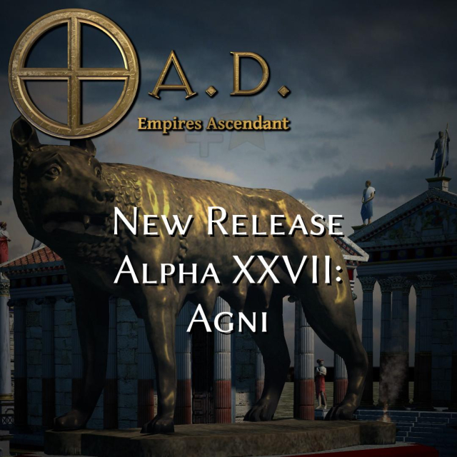 New Release Alpha 27 Agni over a roman landscape with a wolf statue.