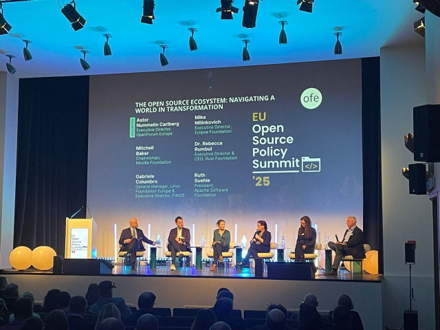 Mitchell Baker of Mozilla talking at EU Open Source Policy Summit 2025.