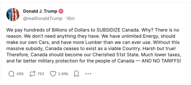 Trump makes it clear that the tariffs are about annexation. 