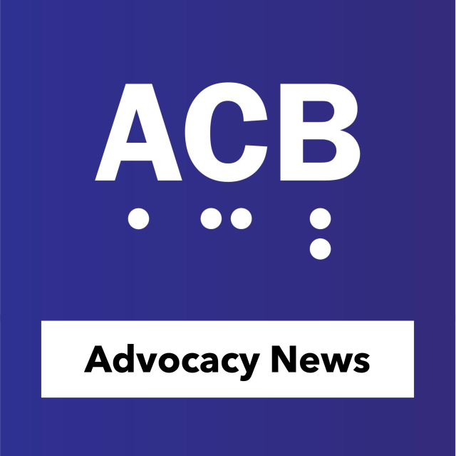 Graphic of the ACB logo on a purple background with a banner at the bottom with the text “Advocacy News.” 
