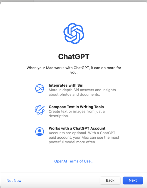 A dialog offering to connect to ChatGPT