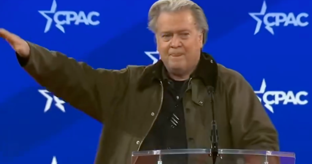 Steve Bannon, Nazi, doing a Nazi salute at CPAC 2025