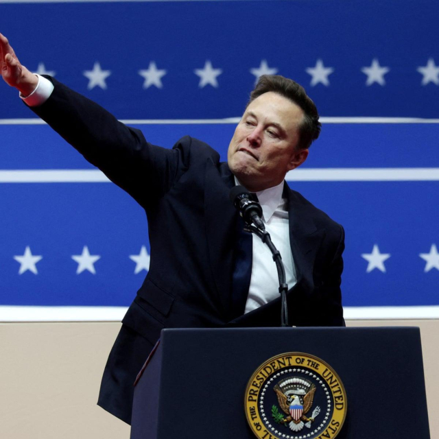 Elon Musk, Nazi, doing a Nazi salute at Trump's inauguration, 2025