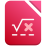 A picture of the logo for LibreOffice's Math program, which allows one to write math equations with correct formatting.  The logo looks like a sheet of paper with a dog ear in the top right corner.  The color fades from red at the bottom left to magenta at the top right.  In the center of the page is a square root of X image.