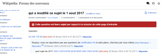 - qui a modifié ce sujet le 1 aout 2017
- Bonjour, nous ne repondons pas aux questions de certification Pix à votre place, cherchez par vous même (Aide:Historique).