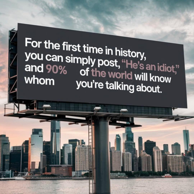 For the first time in history, you can simply post, "He's an idiot", and 90% of the world will know whom you're talking about.