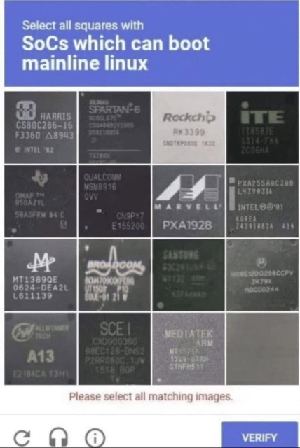 Select all squares with SoCs that can boot mainline linux