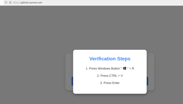 The phony CAPTCHA's "verification" steps include:

1. Press Windows button + R key
2. Press Ctrl-V
3. Press enter. 