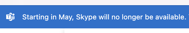 Screenshot of Skype banner announcing the shutdown