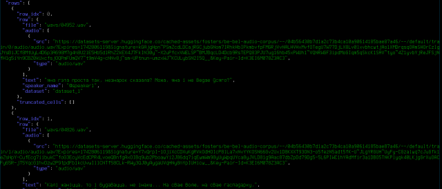 Part of response from API with postprocessing via jq