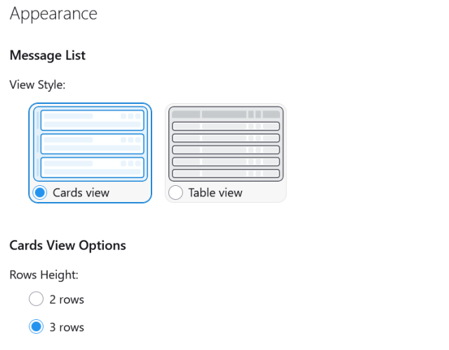 Screenshot of upcoming appearance settings in Thunderbird