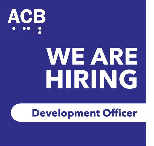 Graphic of the ACB logo on a purple background with the text We Are Hiring Development Officer in large white font.