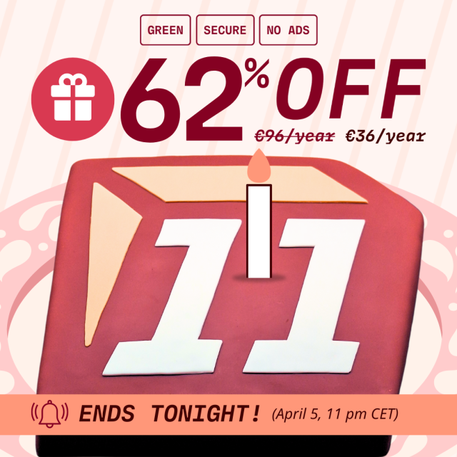62% off, ends tonight, April 5, 11 pm  CET