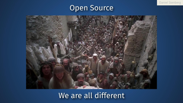 "open source - we are all different" (and a picture from the Monty Python movie Life of Brian)