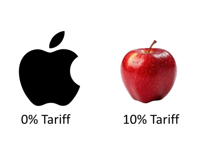 apple logo: 0% tariff
actual apple: 10% tariff