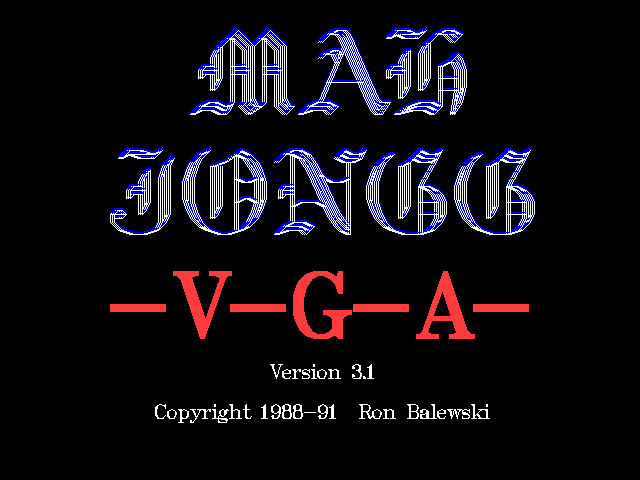 Title screen for MAH JONGG VGA version 3.1, Copyright 1988-91 Ron Balewski