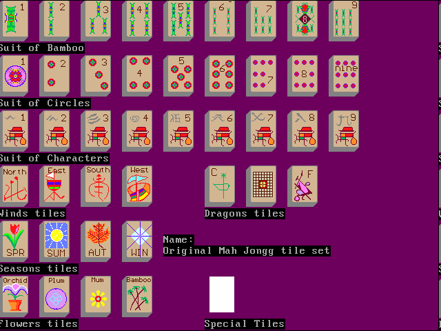 A display of all the tiles of a mahjong tile set