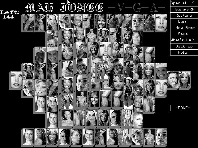 a mahjong tile set where all the tiles have been replaced with B&W scans of the faces and bodies of some swimsuit models