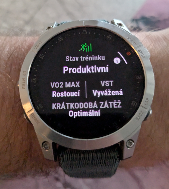 A photo of a Garmin watch with the state of training.