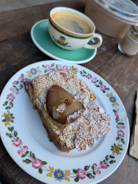 Boston brioche with a long black Coffee