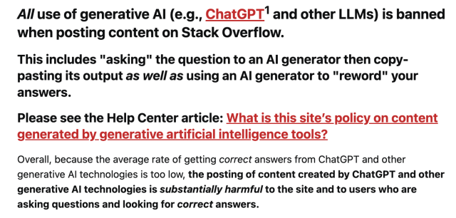 All use of generative AI (e.g., ChatGPT1 and other LLMs) is banned when posting content on Stack Overflow.
This includes "asking" the question to an AI generator then copy-pasting its output as well as using an AI generator to "reword" your answers.
Please see the Help Center article: What is this site’s policy on content generated by generative artificial intelligence tools?
Overall, because the average rate of getting correct answers from ChatGPT and other generative AI technologies is too low, the posting of content created by ChatGPT and other generative AI technologies is substantially harmful to the site and to users who are asking questions and looking for correct answers.

