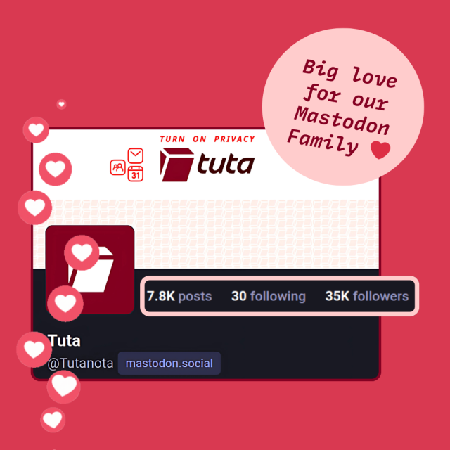 Screenshot of Tuta's Mastodon following with 35k followers
