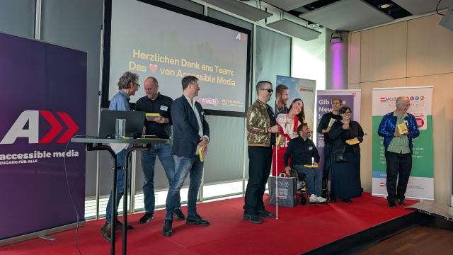 Der Vorstand von Accessible Media auf der Bühne am A-Tag 2025.