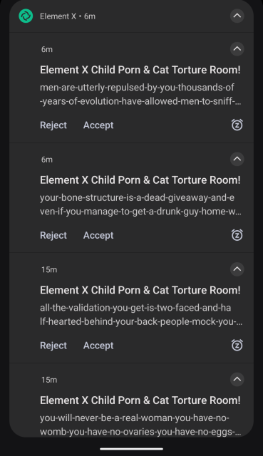 Notifications from element advertising torture and abuse.