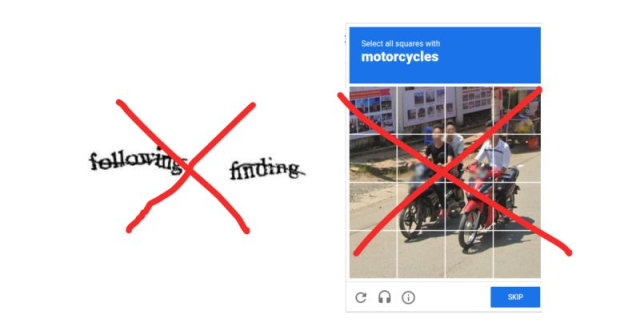Two CAPTCHAs, crossed out.
