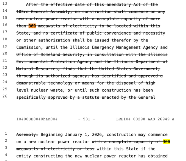 Text of bill with requirement that it is no more than 300 MW crossed out.
