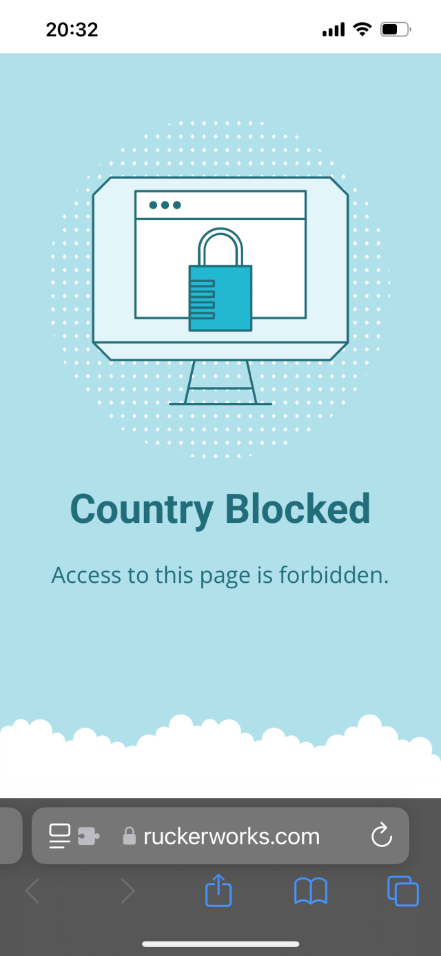Screenshot of a page open in Safari on iPhone that see “country blocked”