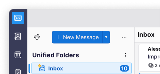 A mock-up that adds a dropdown next to the [New Message] button for the Thunderbird application.