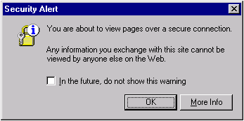 warning dialogue from windows that reads "you are about to view pages over a secure connection. any information you exchange cannot be viewed by anyone else on the web."