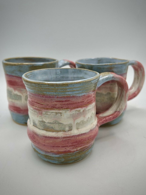 3 mugs in trans pride colours