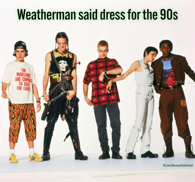 "Weatherman said dress for the 90s" with the cast from Hackers