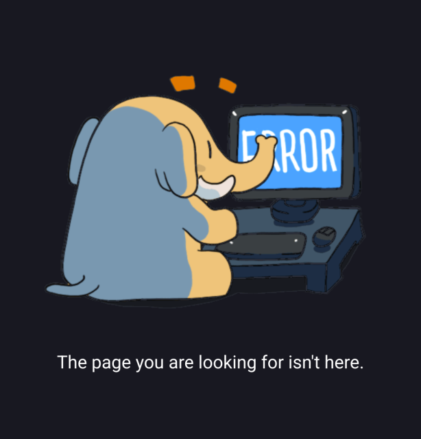 The same toot opened in a browser. It's an error page saying "The page you are looking for isn't here"