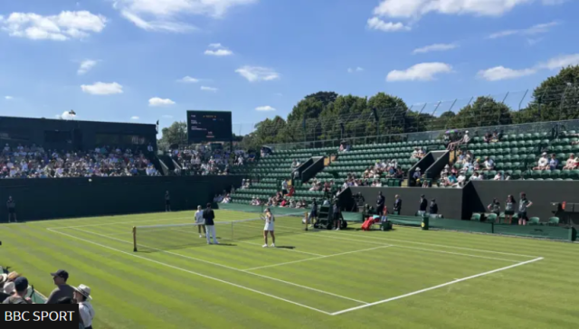 A screenshot of Sonay Kartal vs Jelena Ostapenko  in their opening match at Wimbledon.