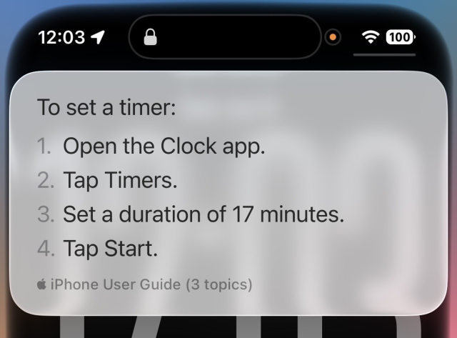 Screenshot of a four step guide on how to set a timer on my iPhone.