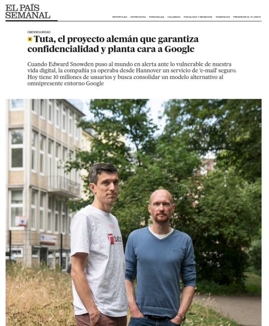 Screenshot from the El Pais website of the interview with Tuta Co-founders Arne and Matthias.