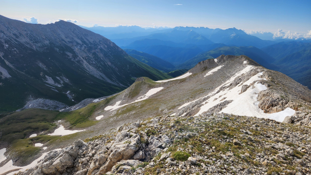 Looking down the mountain range
