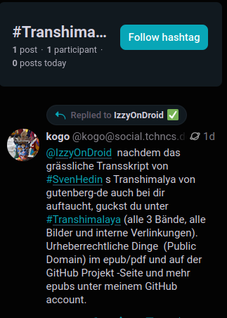 screenshot des hashtags #Transhimalaya, showing there's only a single post.