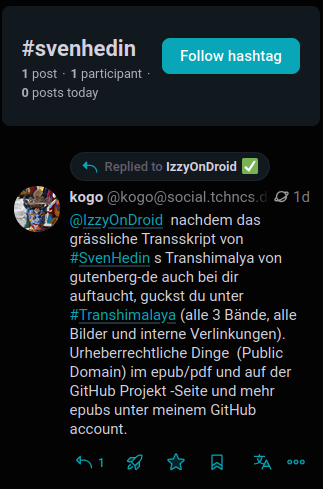 screenshot des hashtags #svenhedin, showing there's only a single post.