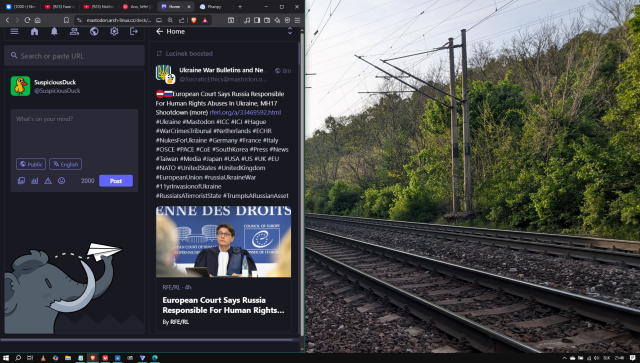 screenshot z mojej domovskej obrazovky na pc polemizujúci o rozhraní mastodon