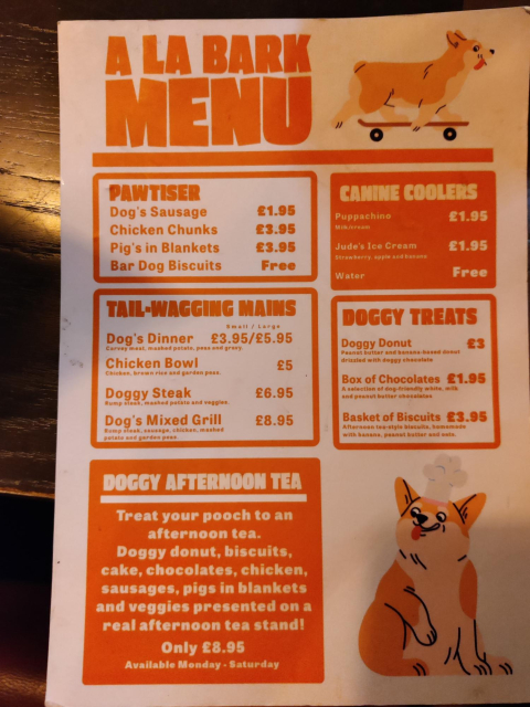 a menu full of canine friendly food & drinks
