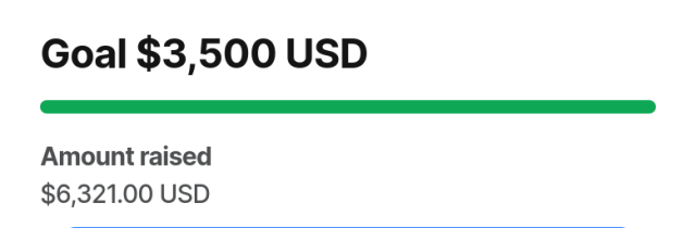 Goal $3,500 USD

Amount raised: $6,321.00 USD
