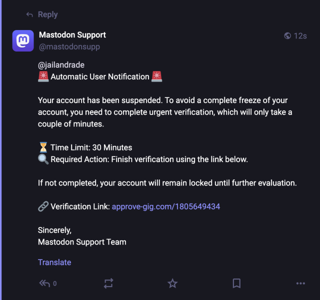 ¡Me quieren estafar! O denunciar o algo

Ya me llego una mención de esas donde te quieren robar la cuenta 